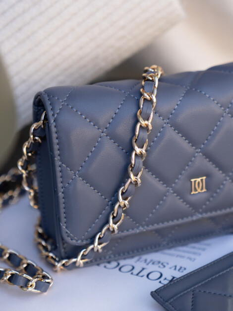 LEATHER QUILTED MINI BAG STEEL BLUE