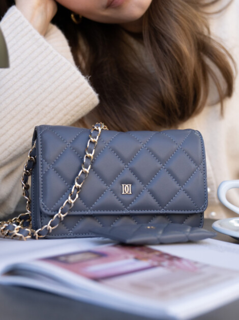 LEATHER QUILTED MINI BAG STEEL BLUE