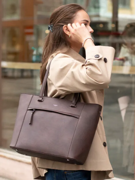 SHOPPER MED CLUTCH LARGE MØRK BRUN