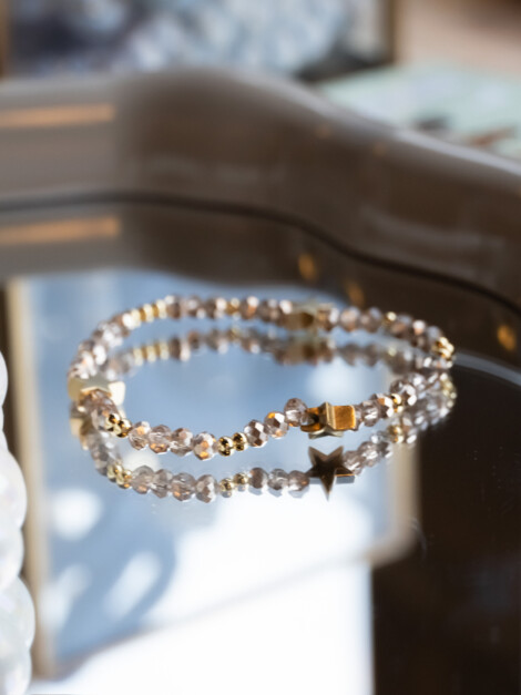 CRYSTAL BEAD BRACELET W/STAR & GOLD BEADS SPARKLED CAMEL