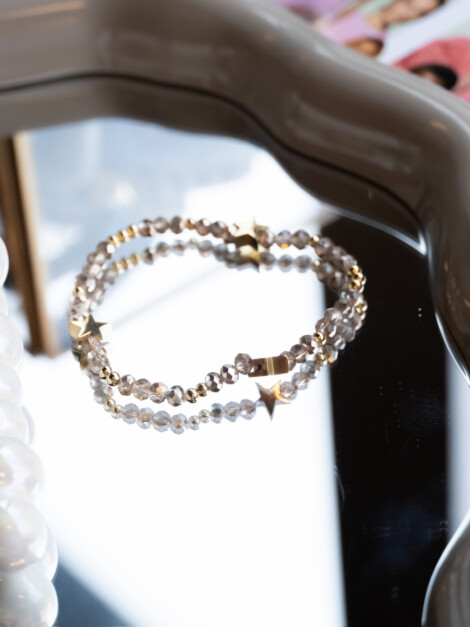 CRYSTAL BEAD BRACELET W/STAR &amp; GOLD BEADS SPARKLED CAMEL
