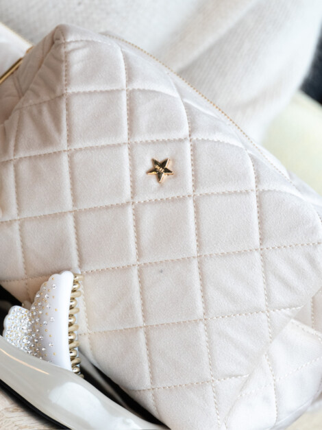 VELVET SQUARE QUILTED MAKE-UP POUCH LARGE SAND