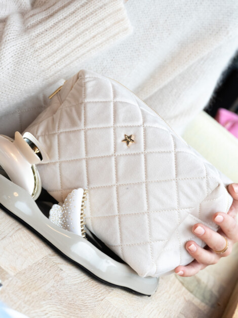 VELVET SQUARE QUILTED MAKE-UP POUCH LARGE SAND