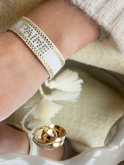 TØYARMBÅND JE T&#039;AIME W/CRYSTALS WHITE W/PALE YELLOW