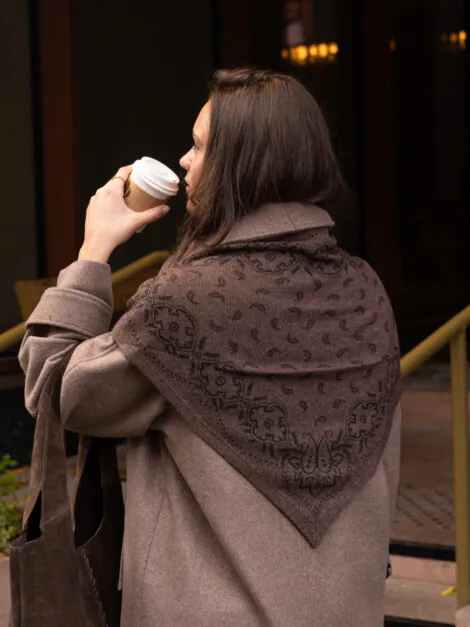 LOLANA PAISLEY KNIT SCARF BROWN MELANGE