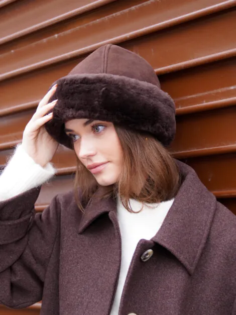 DORA SHEARLING HAT CHOCOLATE TORTE