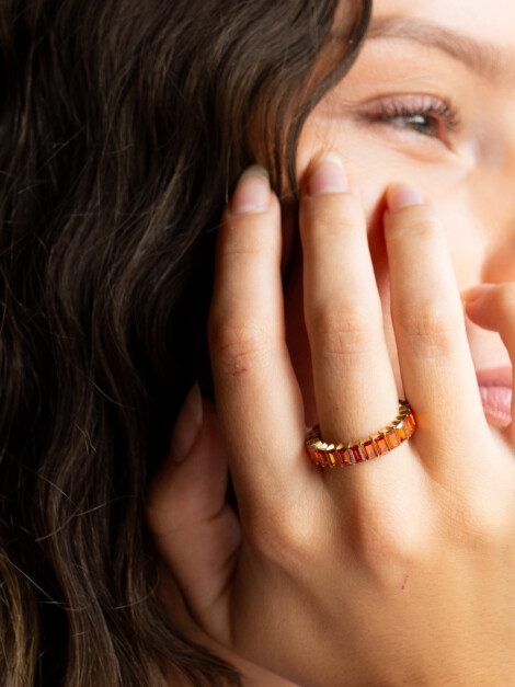 Baguette Crystal Ring Orange