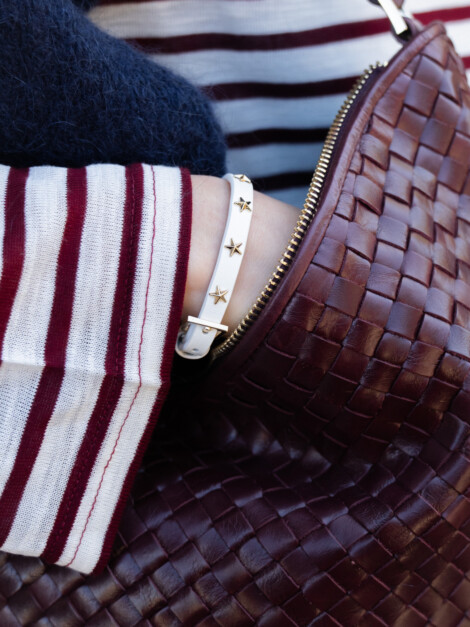 LEATHER STAR STUD BRACELET MINI WHITE