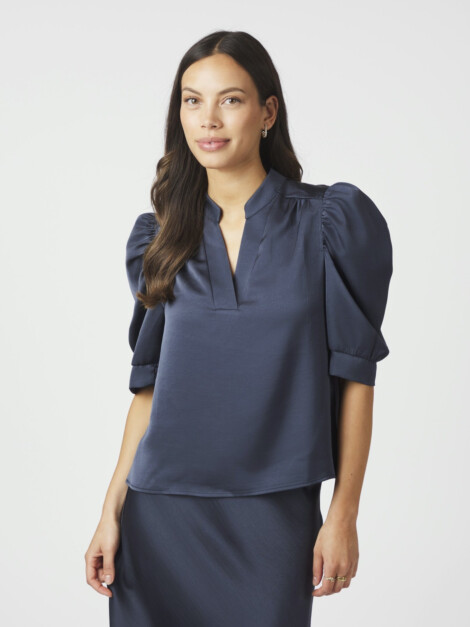 ROELLA HEAVY SATEEN BLOUSE MIDNIGHT BLUE