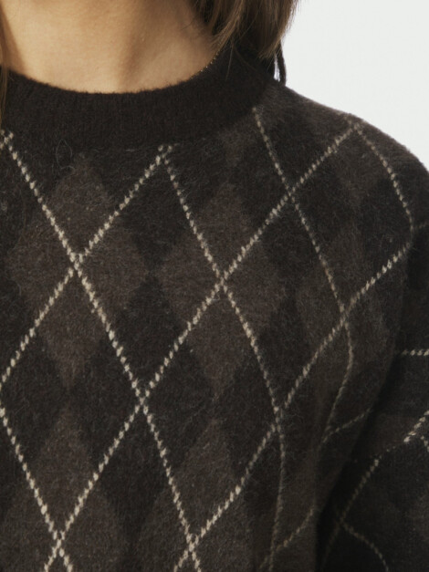 KICK CHECK KNIT BLOUSE DARK BROWN