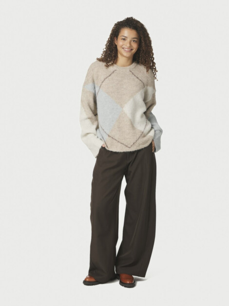 NEO NOIR INGA CHECK FLUFF KNIT BLOUSE BEIGE MELANGE