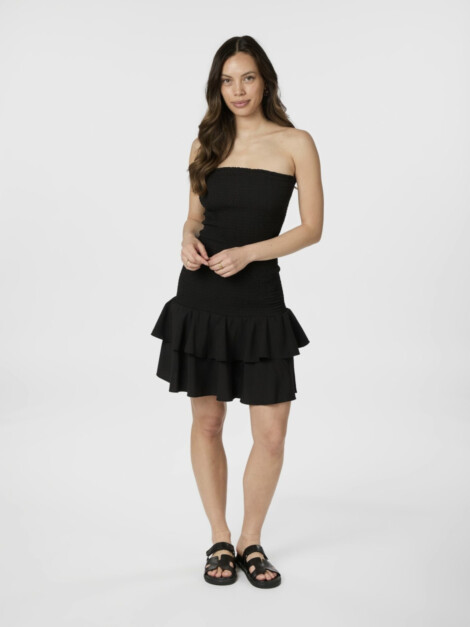 MIKKA SOLID SMOCK DRESS BLACK