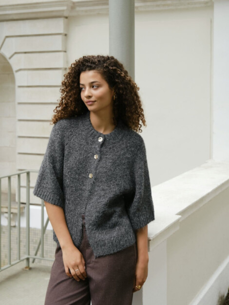 BENUTA FLUFFY KNIT CARDIGAN ANTRACIT MELANGE