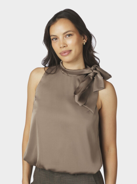 VEDA DRAPY SATIN TOP DARK TAUPE