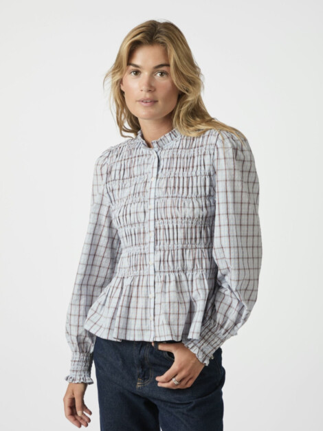 MOCCA SMOCK CHECK BLOUSE LIGHT BLUE