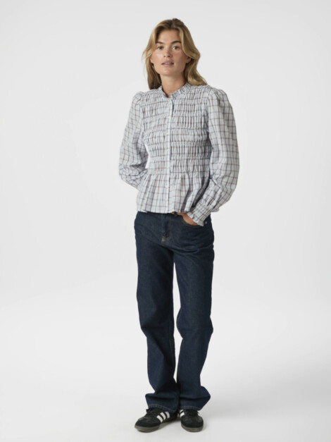 MOCCA SMOCK CHECK BLOUSE LIGHT BLUE