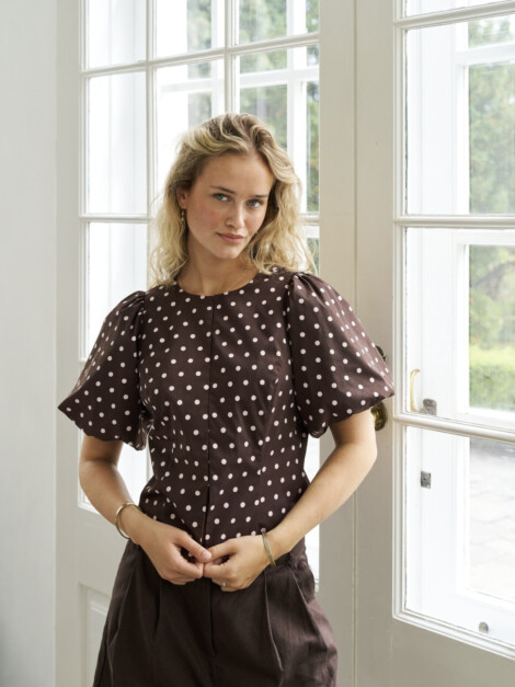 ANELA DOT BLOUSE BROWN