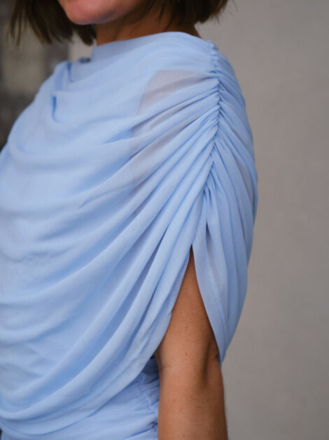TOTTUNA LONG DRAPY MESH DRESS LIGHT BLUE