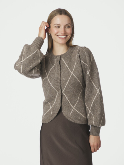 KOTEAS CHECK KNIT CARDIGAN TAUPE
