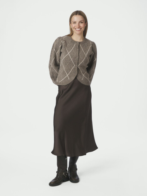 KOTEAS CHECK KNIT CARDIGAN TAUPE