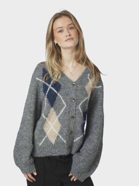 BELENEY SMALL CHECK FLUFF CARDIGAN DARK GREY