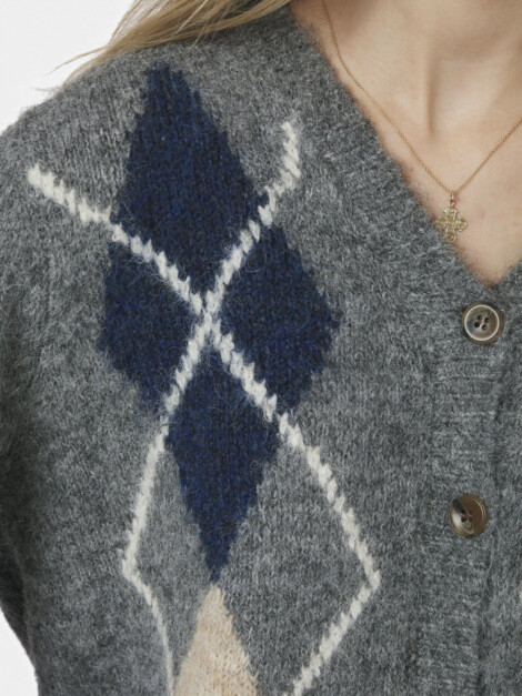 BELENEY SMALL CHECK FLUFF CARDIGAN DARK GREY
