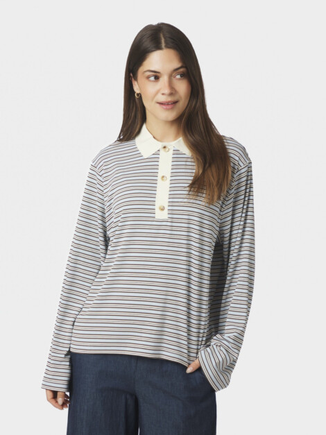LIRENNE STRIPED POLO BLOUSE LIGHT BLUE