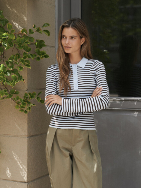 FANNYA LS STRIPED KNIT POLO LIGHT BLUE STRIPE