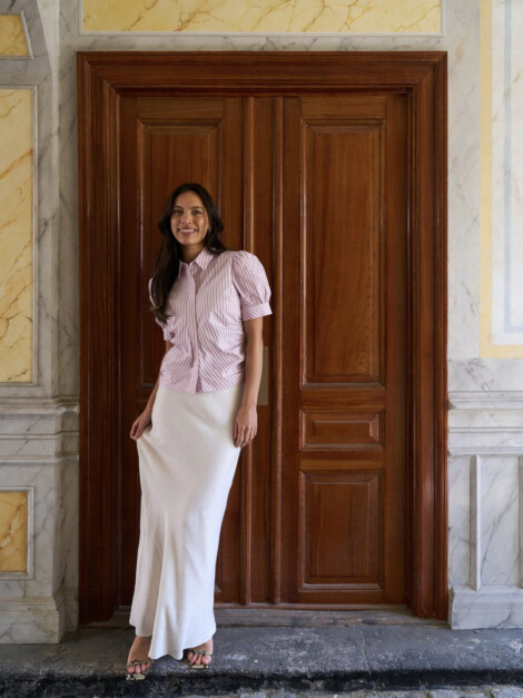 FRANNIE STRUCTURE STRIPE SHIRT LIGHT PINK