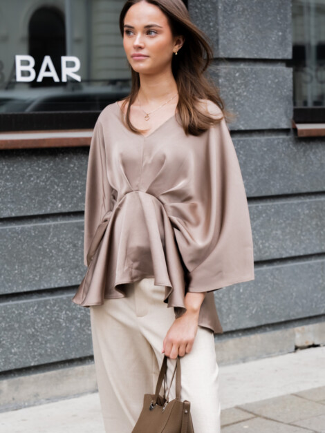 RIVINA HEAVY SATEEN BLOUSE DARK TAUPE