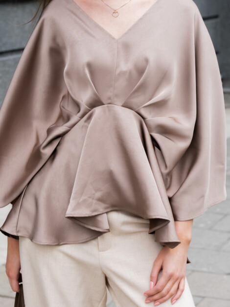 RIVINA HEAVY SATEEN BLOUSE DARK TAUPE