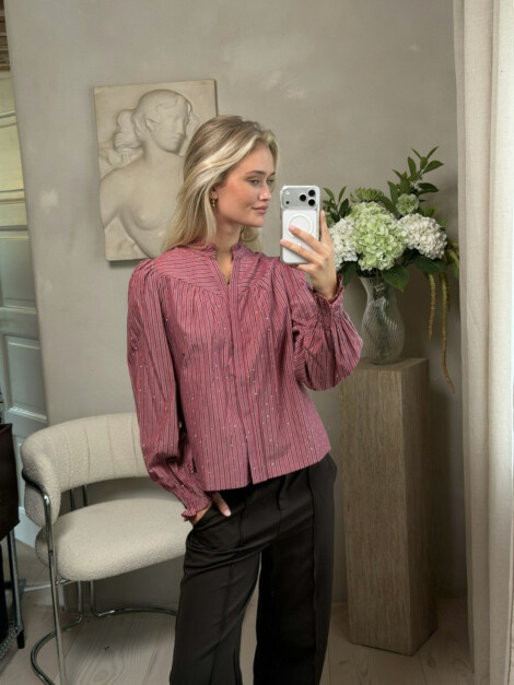 ASTRIDA SOFT STRIPE STONE BLOUSE DARK ROSE