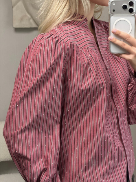 ASTRIDA SOFT STRIPE STONE BLOUSE DARK ROSE