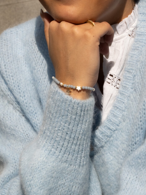 STONE BEAD BRACELET W/MOP STAR &amp; PEARLS 501 BLUE