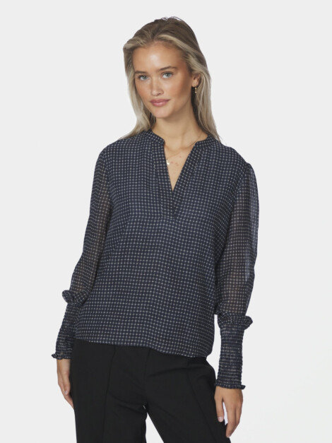 LANDA SIMPLE CHECK BLOUSE NAVY