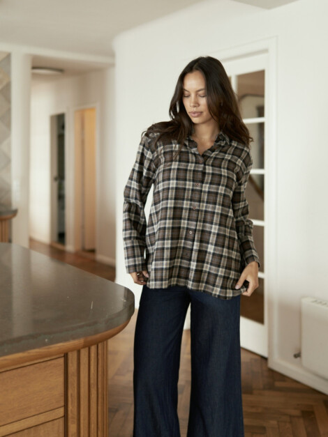 DITA FLANNEL CHECK SHIRT DARK TAUPE