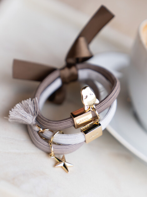 HAIR TIES 3PK WARM TAUPE W/GOLD