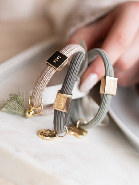 HAIR TIES 3PK MILIEU GREENS W/GOLD