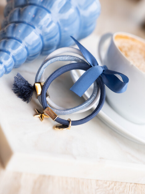 HAIR TIES 3PK COUNTRY BLUES W/GOLD