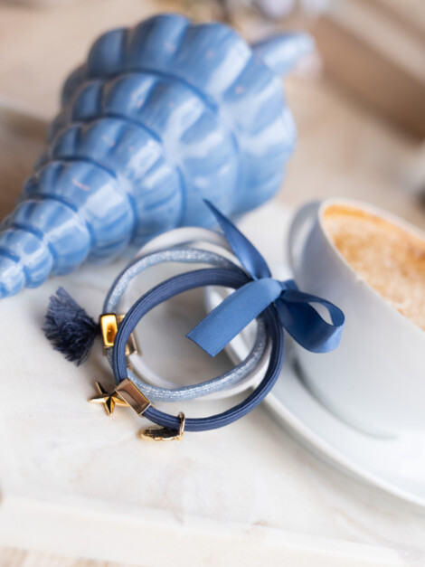 HAIR TIES 3PK COUNTRY BLUES W/GOLD