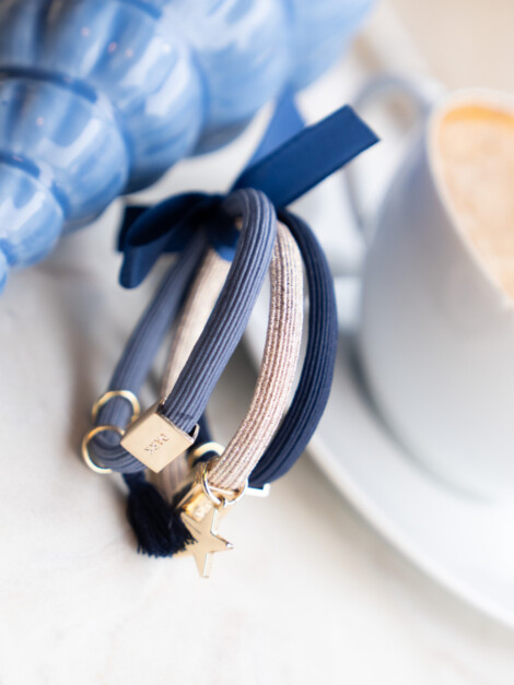 HAIR TIES 3PK NAVY BLUES W/GOLD