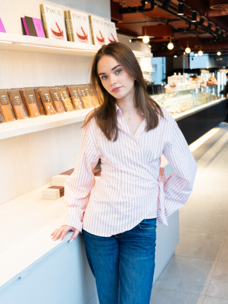 TIFUNA STRIPE WRAP SHIRT LIGHT PINK