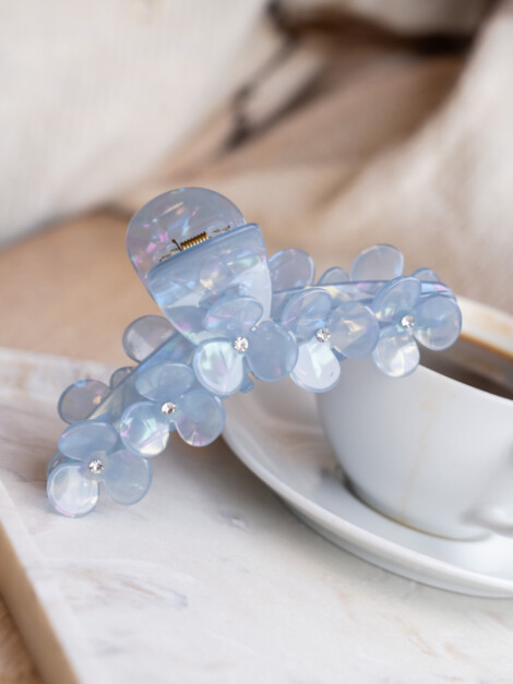 FLOWER HAIR CLAW X LARGE COOL BLUE W/CRYSTAL