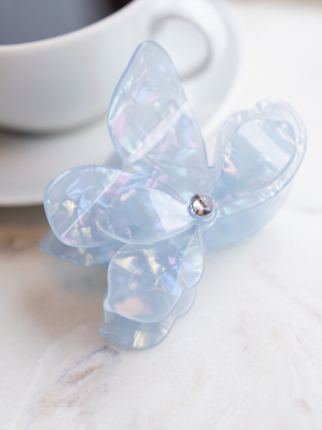 ORCHID FLOWER HAIR CLAW COOL BLUE W/CRYSTAL
