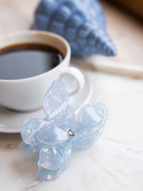 ORCHID FLOWER HAIR CLAW COOL BLUE W/CRYSTAL