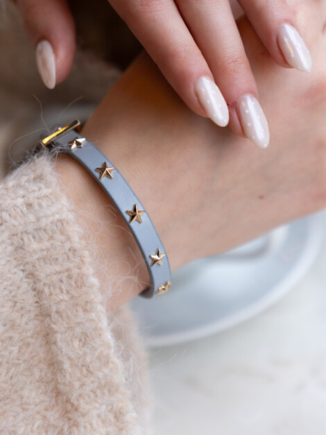LEATHER STAR STUD BRACELET MINI COOL BLUE