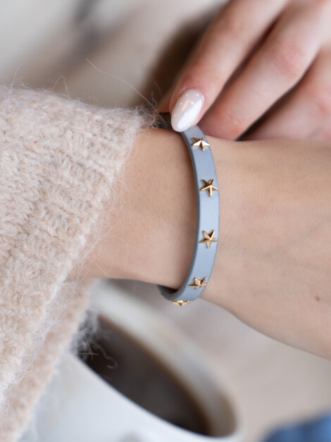 LEATHER STAR STUD BRACELET MINI COOL BLUE