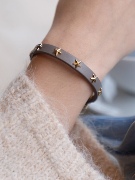 LEATHER STAR STUD BRACELET MINI LIGHT TAUPE