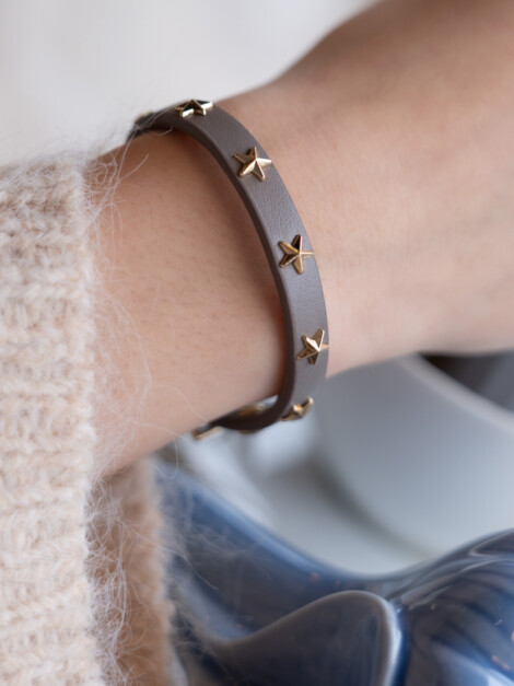 LEATHER STAR STUD BRACELET MINI LIGHT TAUPE