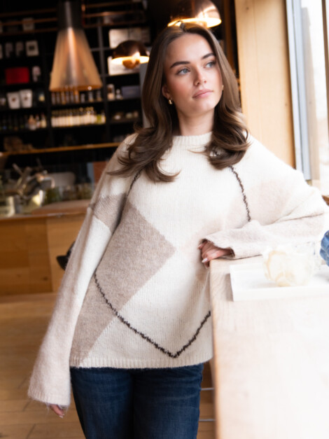 NEO NOIR INGA CHECK FLUFF KNIT BLOUSE CREME